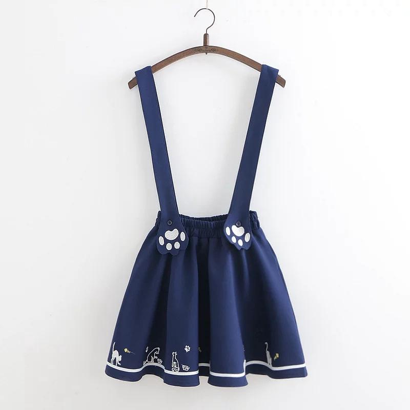 Kawaii Skirt Lolita Harajuku Suspender Skirt Japanese Sweet Cute Cat Paw Embroidery Summer Preppy Mini Skirt Cosplay Christmas