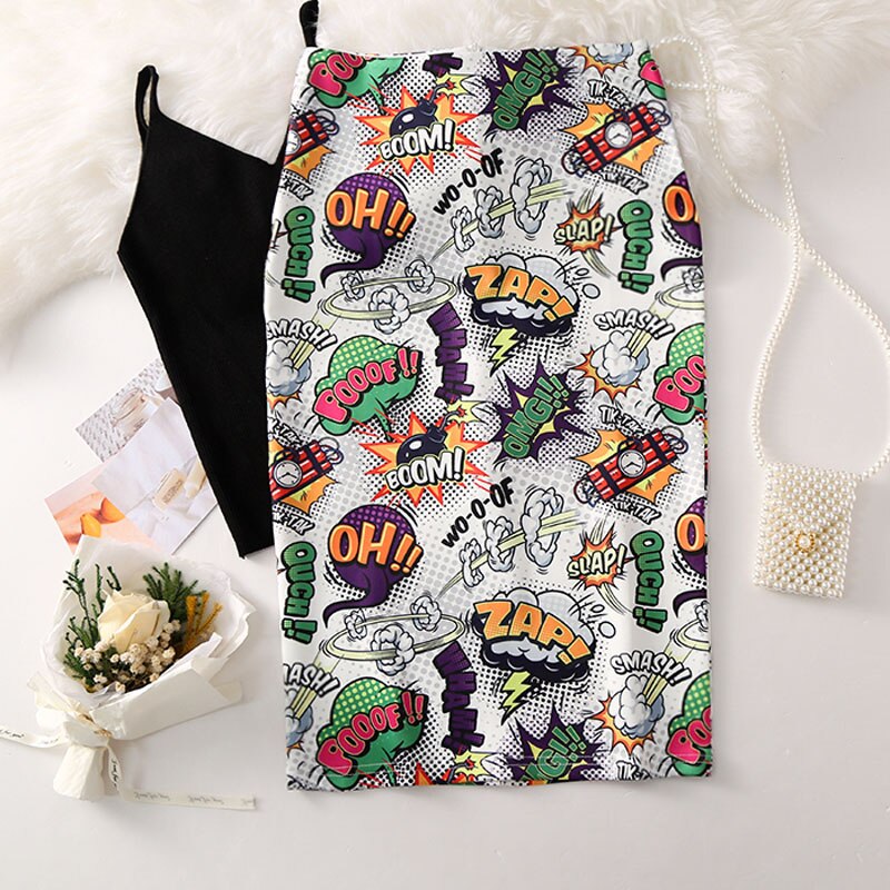 Women's Pencil skirt 2019 New Cartoon Mouse Print High Waist Slim Skirts Young Girl Summer Large Size Japan Female Falda GD018