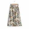 New Women Tropical Floral Leaves Print Split Midi Skirt Faldas Mujer Ladies Stylish Elastic Waist Vestidos Casual Skirts