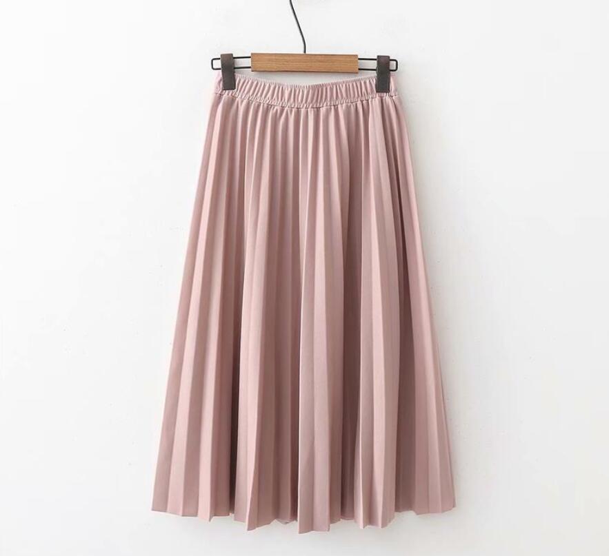 2020 Spring High Waist Pleated Skirt Women Black Causal Midi Skirts Plus Size Elastic Waist