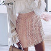 Simplee A-line lace embroidery women skirt Casual streetwear autumn female short skirt Party club ladies mini pink skirts