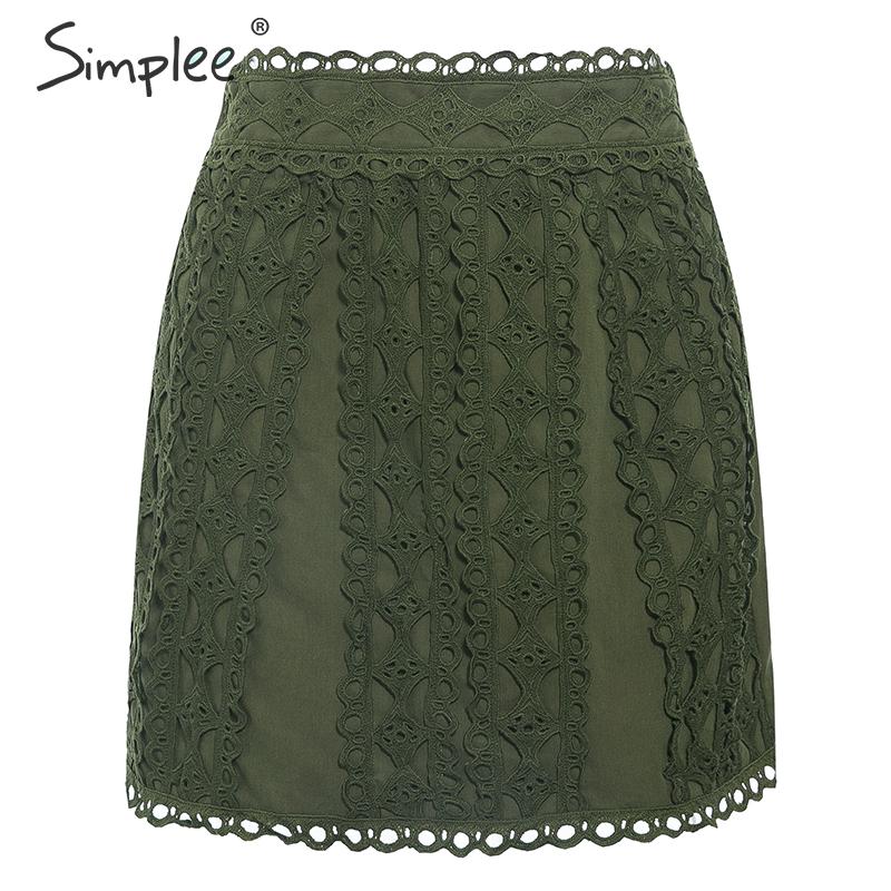 Simplee A-line lace embroidery women skirt Casual streetwear autumn female short skirt Party club ladies mini pink skirts