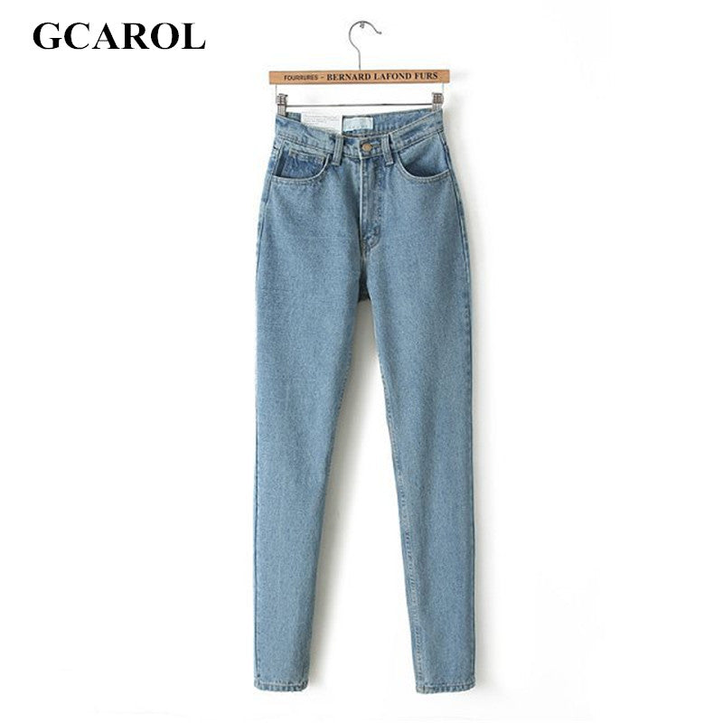 GCAROL Euro Style Classic Women High Waist Denim Jeans Vintage Slim Mom Style Pencil Jeans High Quality Denim Pants For 4 Season