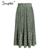 Simplee Bohemian ruffled high waist chiffon women long skirt Floral print skirt pleated summer skirt Female lining midi skirt