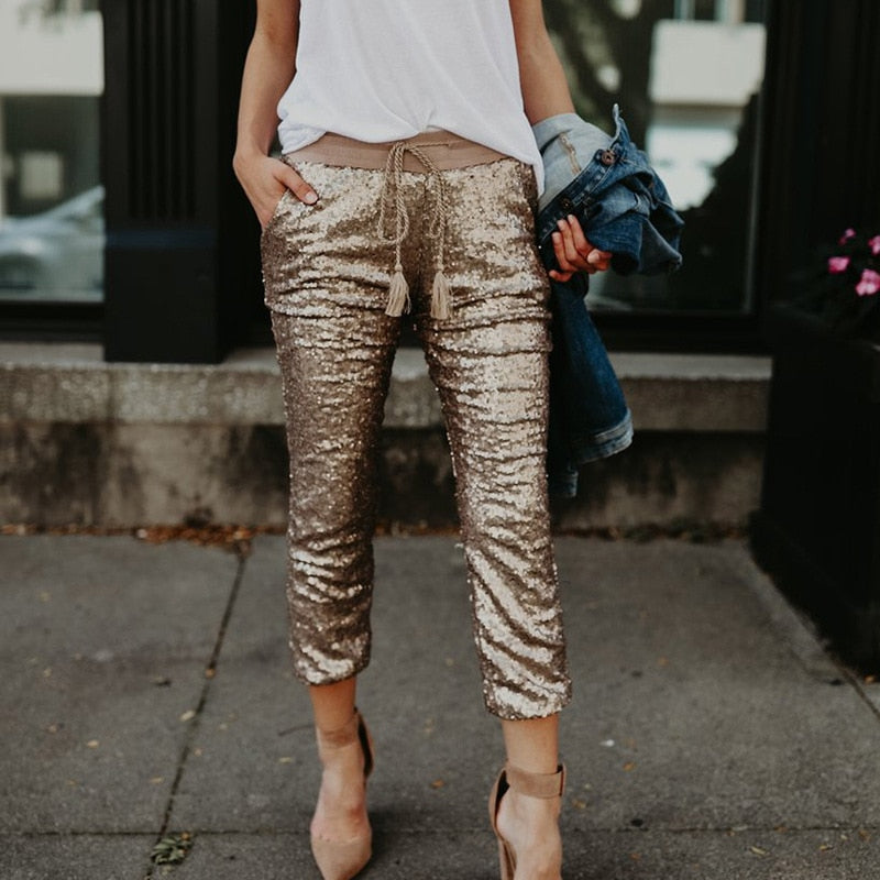 Gold Pants for Women Trousers Loose Casual Solid Color Women Harem Pants Plus Size Capri Women's Summer