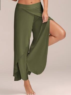 Wide Leg Pants Women Capris Solid Loose Bloomers Fitness Dance Wears Split Trousers Plus Size Harem Pants Elastic Palazzo