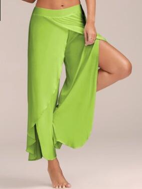 Wide Leg Pants Women Capris Solid Loose Bloomers Fitness Dance Wears Split Trousers Plus Size Harem Pants Elastic Palazzo