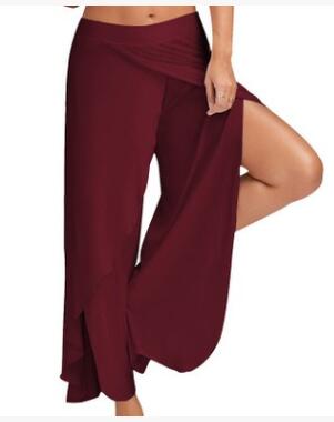 Wide Leg Pants Women Capris Solid Loose Bloomers Fitness Dance Wears Split Trousers Plus Size Harem Pants Elastic Palazzo