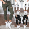 New Women Skinny Ripped Knee Hole Bandage Jeans Solid Ciolor Fahsion Pants High Waist Stretch Slim Pencil Trouser