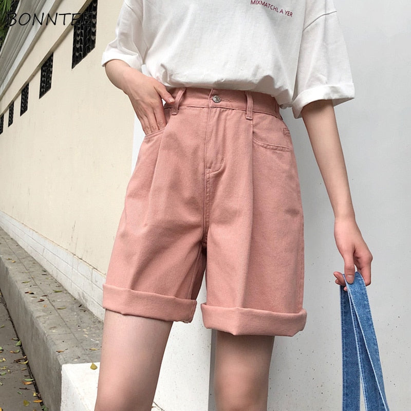 Shorts Women Solid Color High Wide Leg Trendy Harajuku Clothes Womens Summer Elastic Girl Simple All-match Short Student Elegant