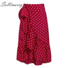 Sollinarry Polka Dot Wrap Ruffle Summer Skirt Women 2019 New Fashion Red Office Sexy Skirt Female High Waist Sash Skirts Elegant