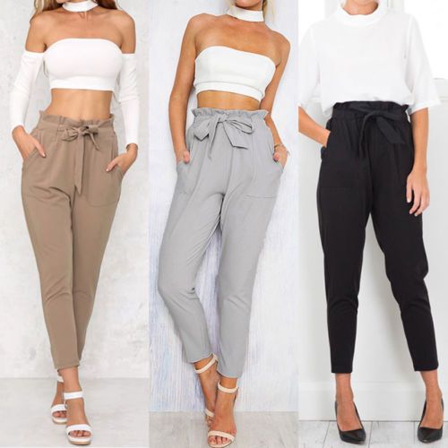 2019 Women High Waist Elastic Harem Pants Casual Chffion OL Lady Ankle Length Capris Trouser Women Clothing Pencil Pants