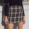 Women White and Black Plaid Print Mini Skirt with Two Small Front Slits