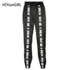 HEYounGIRL Split Casual Loose Black Pants Capris Elastic High Waist Trousers Women Letter Print High Street Sweatpants Joggers